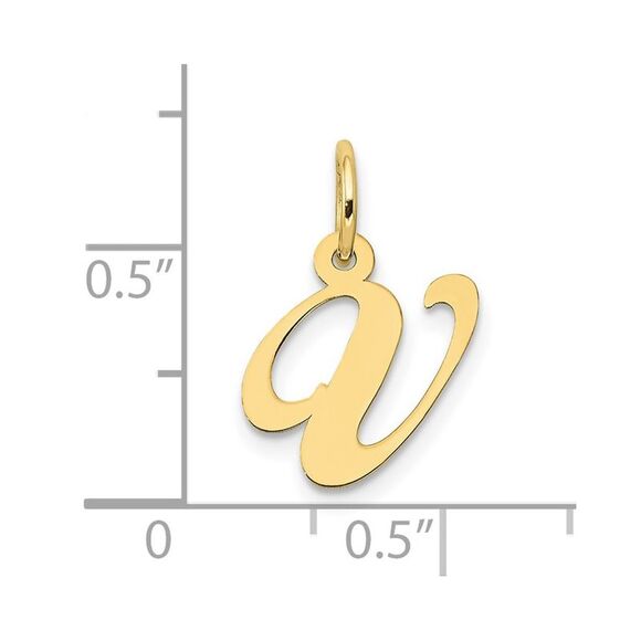 10k Yellow Gold Small Fancy Script Initial V Charm - Picture 3 of 4